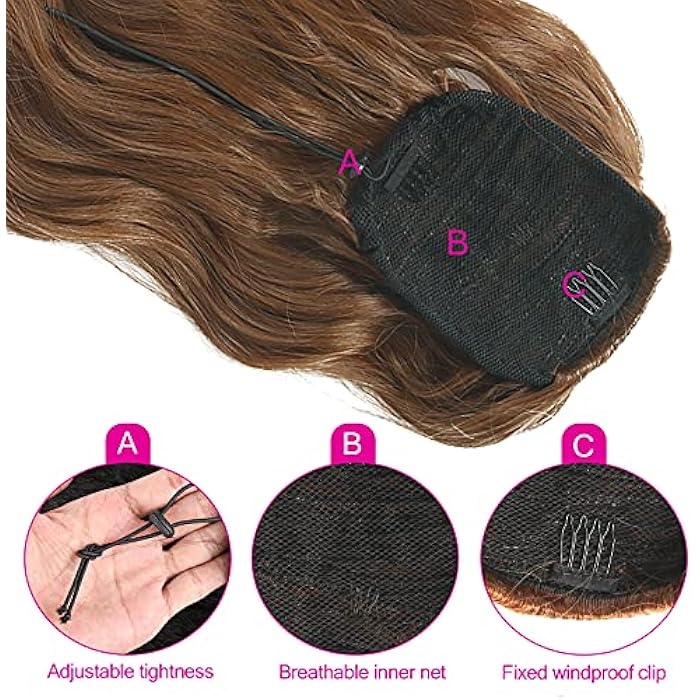 DILLARDS Cinhoo Brown Ponytail Extensions Drawstring Long Wavy 20Inch For Women Clip In Hair Extensions Curly Wavy Ponytail Hairpiece (Brown) - Image 5